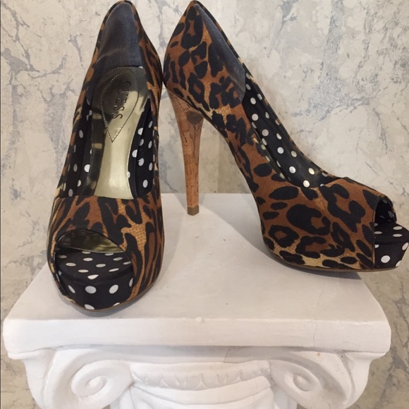 Guess animal leopard print peep toe heels size 6.5 - Picture 2 of 7